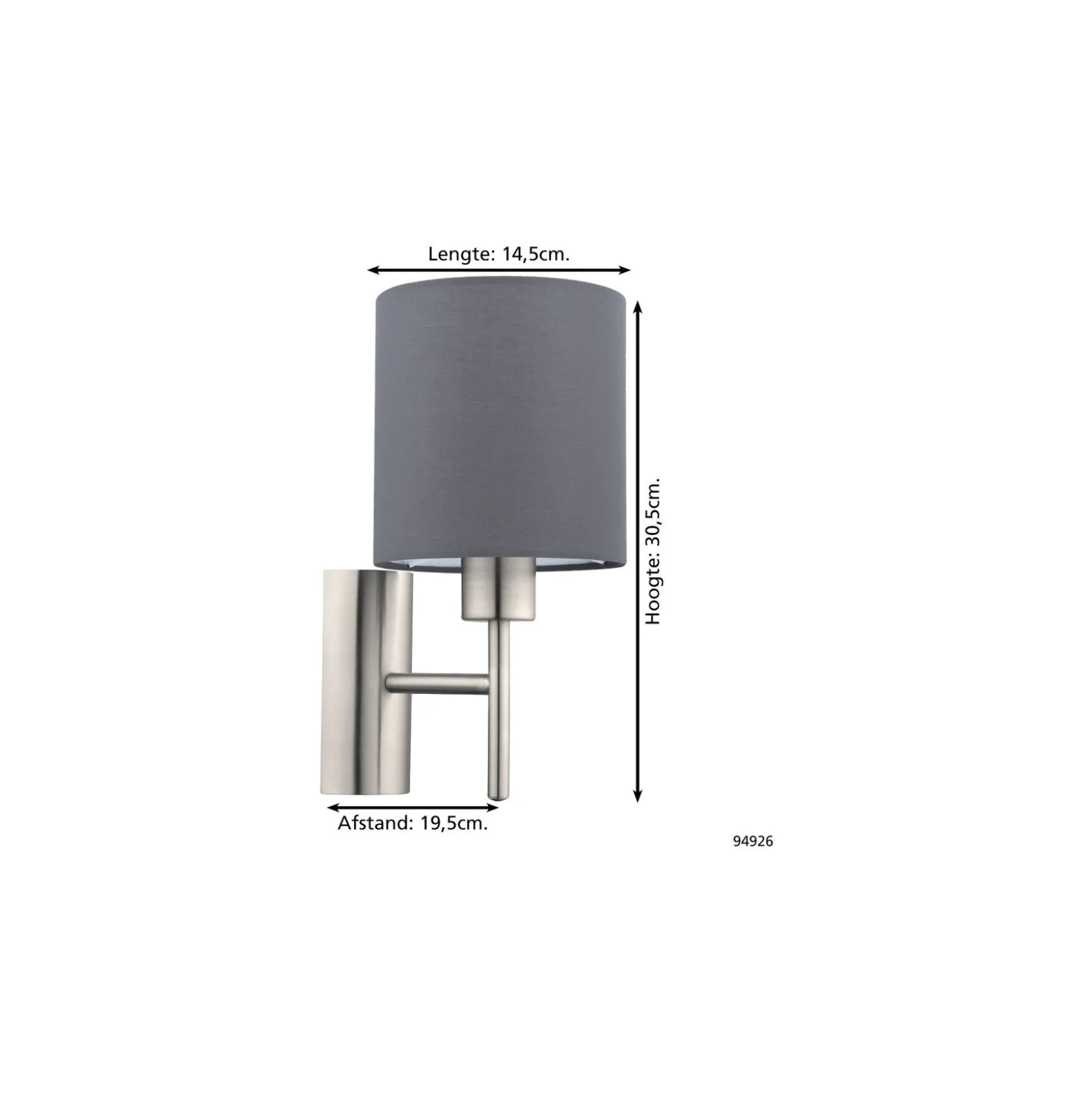 Eglo Vägglampa Pasteri Stål Satin Nickel | IP20 - Passande för 1x E27