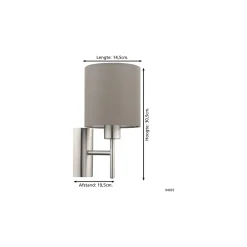 Eglo Vägglampa Pasteri Stål Satin Nickel | IP20 - Passande för 1x E27