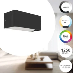 Eglo Vägglampa Sania-Z Aluminium Svart 10W 1180lm - 827-865 Justerbar Vit | IP55 - Dimbar