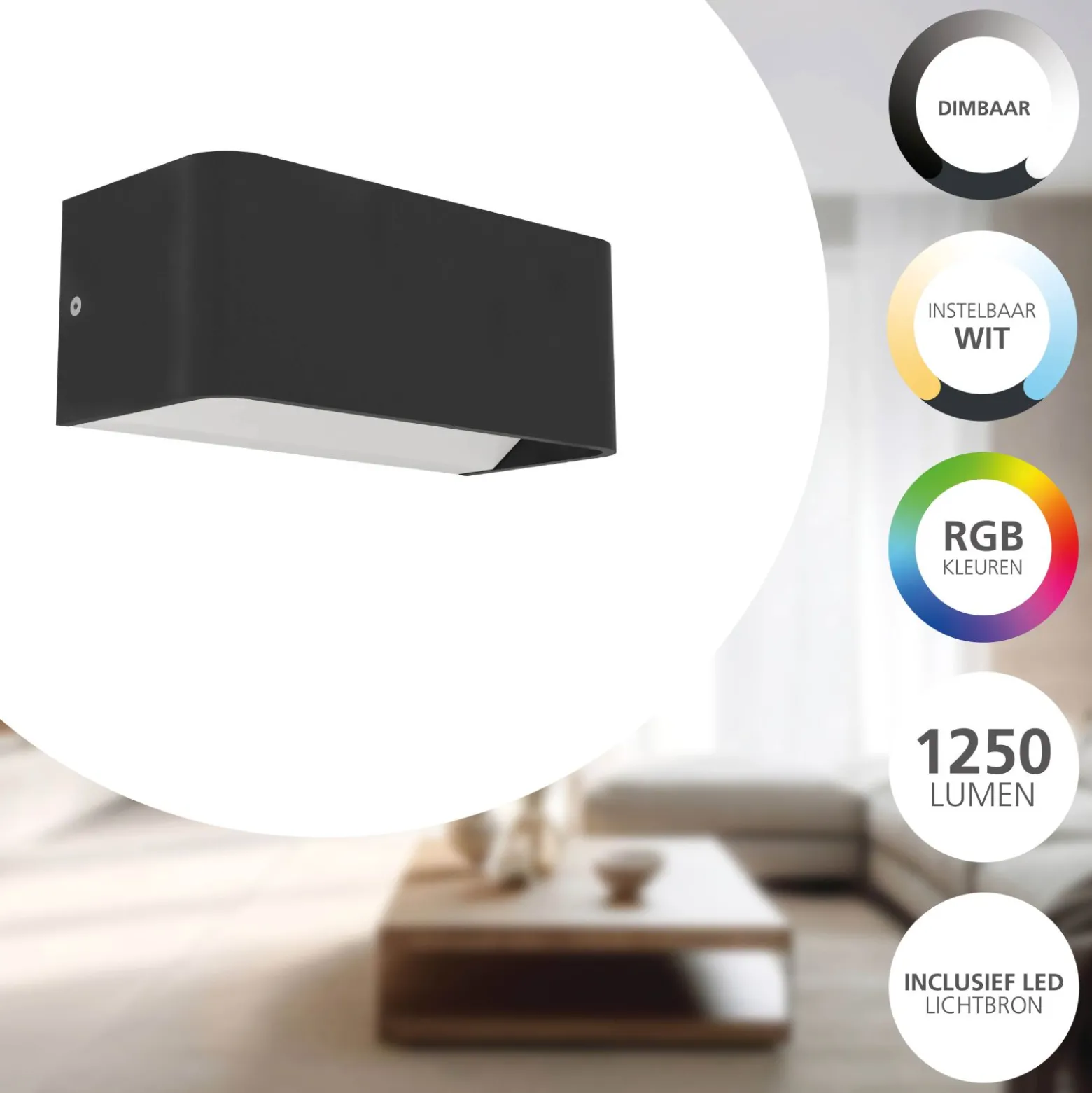 Eglo Vägglampa Sania-Z Aluminium Svart 10W 1180lm - 827-865 Justerbar Vit | IP55 - Dimbar