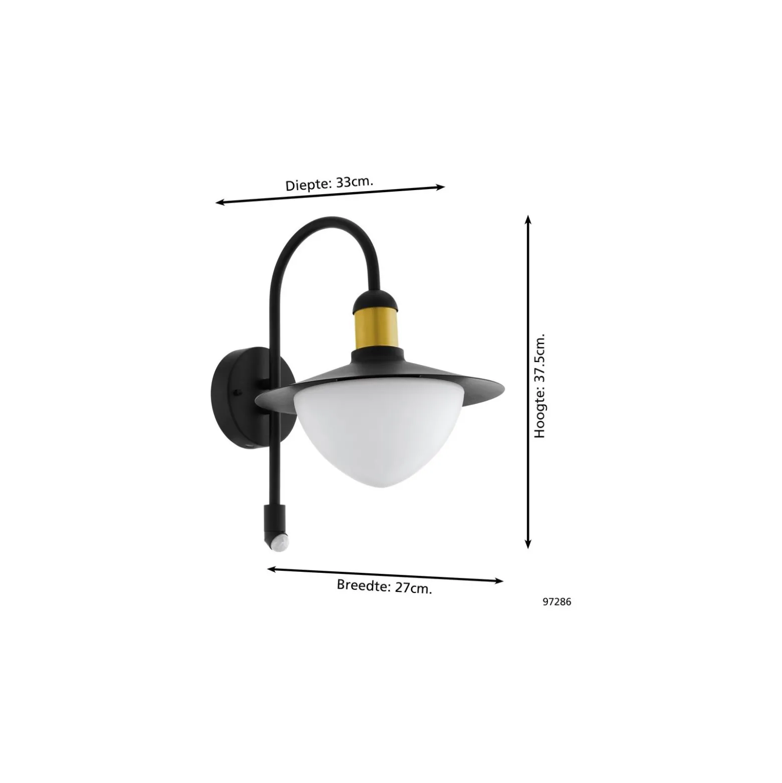 Eglo Vägglampa Sirmione Stål Svart | IP44 - Passande för 1x E27 - Rörelsesensor
