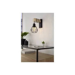 Eglo Vägglampa Townshend 5 Stål Trä Svart | IP20 - Passande för 1x E27