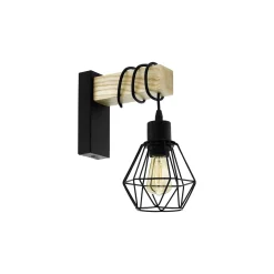 Eglo Vägglampa Townshend 5 Stål Trä Svart | IP20 - Passande för 1x E27