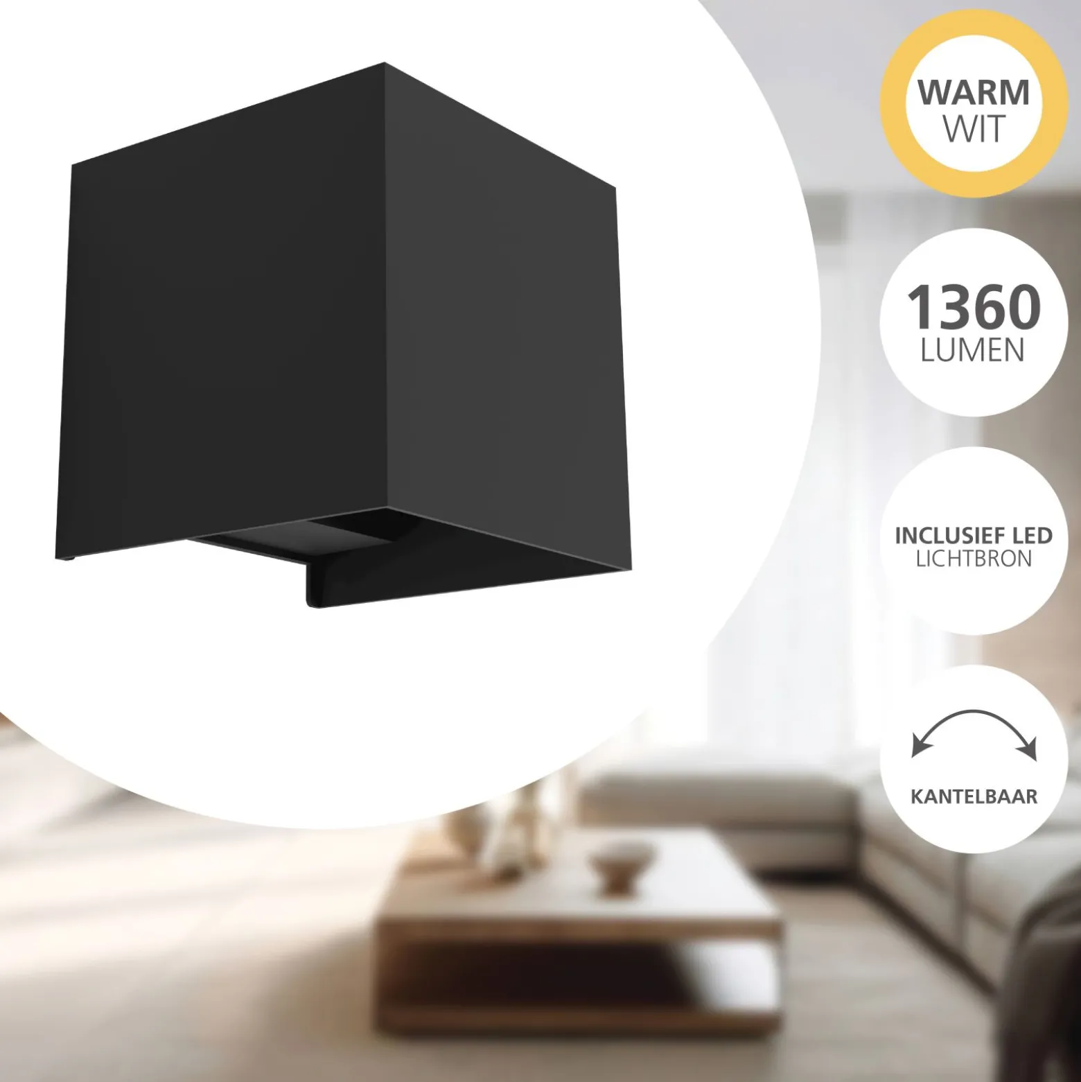 Eglo Vägglampa Valmontone Aluminium Svart 15W 400lm - 830 Varm Vit