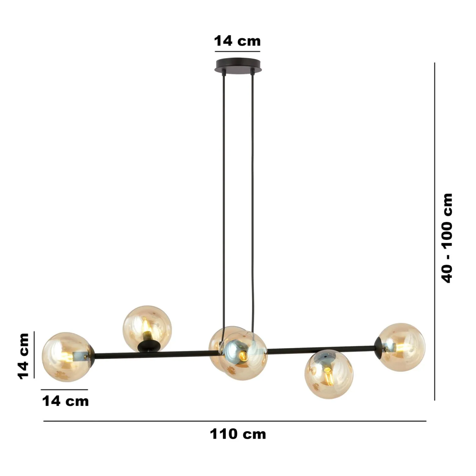 Emibig Pendellampa Rossi Stål Svart | Passande för 6x E14 - Max 10W