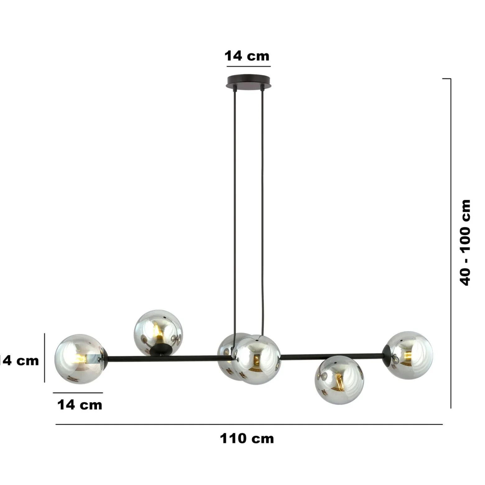 Emibig Pendellampa Rossi Stål Svart | Passande för 6x E14 - Max 10W