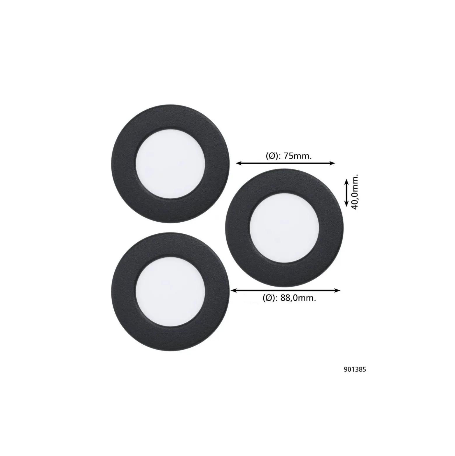 Flerpack 3x Eglo Infälld Spot Fueva 6 Plast Svart 11.1W 1350lm - 827-840-865 CCT