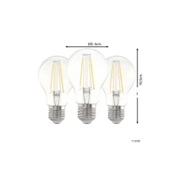 Flerpack 3x Eglo LED Päron E27 Filament Klar 21W 806lm - 827 Extra Varm Vit | Ersättare 60W