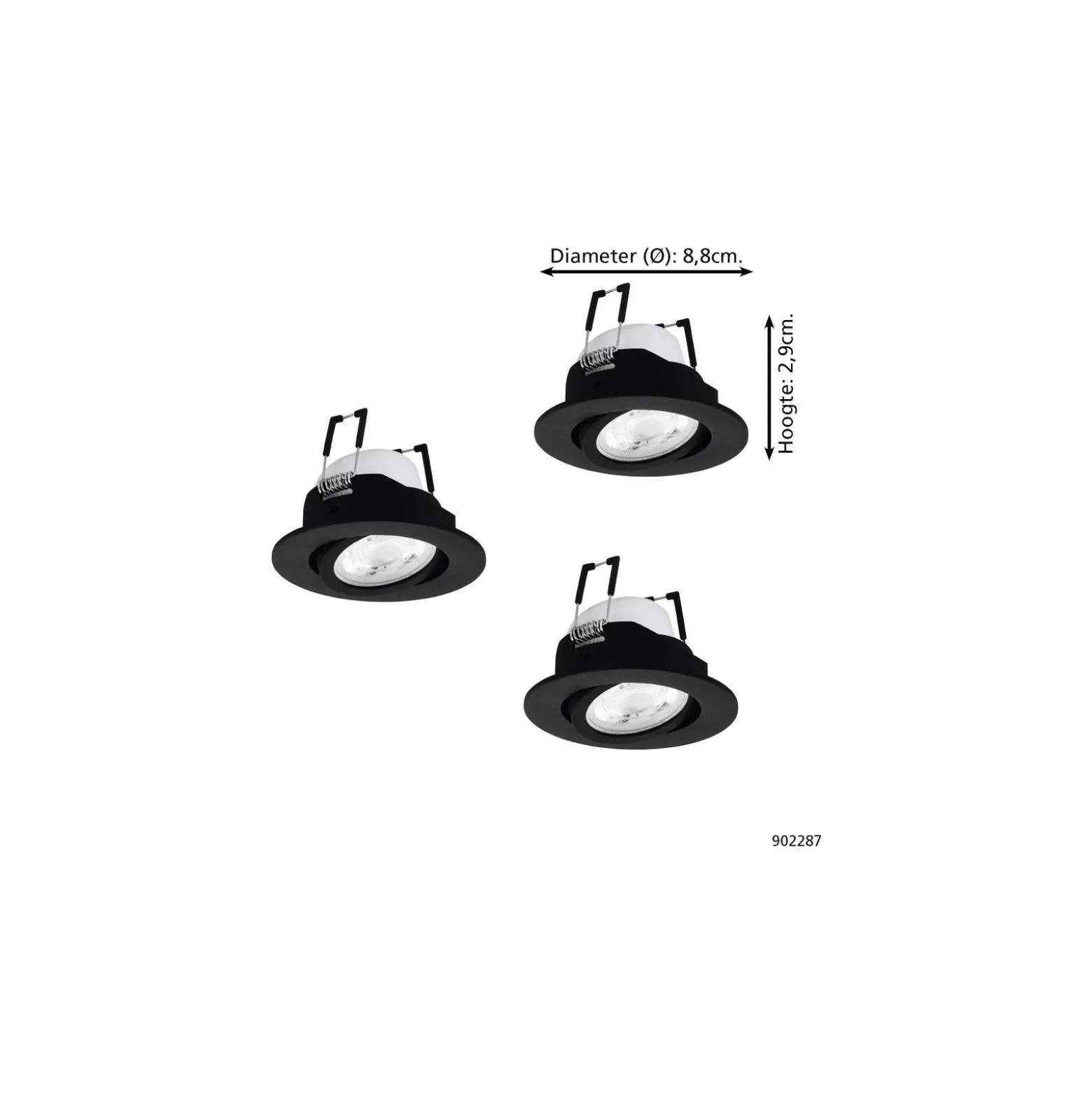 Flerpack 3x Eglo LED Spot Saliceto-Z Aluminium Svart 4.7W 440lm - 827-865 Justerbar Vit + RGB | 88mm - Utskärning 68mm - IP20 - Zigbee Dimbar