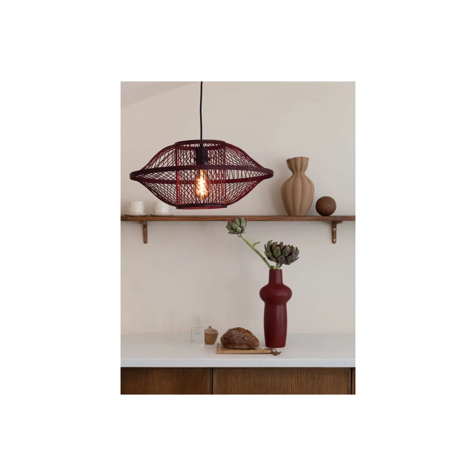 Good&Mojo Pendellampa Maui Bambu Burgundy S | Passande för 1x E27
