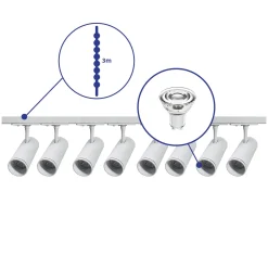 Komplett set 1-Fas Rail 3 Meter Vit | incl. 8x Spot + GU10 2700K 3W Dimbar + Ändkåpa, Strömkontakt och I-Anslutningsstycke