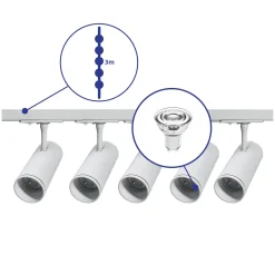 Komplett set 1-Fas Rail 3 Meter Vit | incl. 5x Spot + GU10 2700K 3W Dimbar + Ändkåpa, Strömkontakt och I-Anslutningsstycke