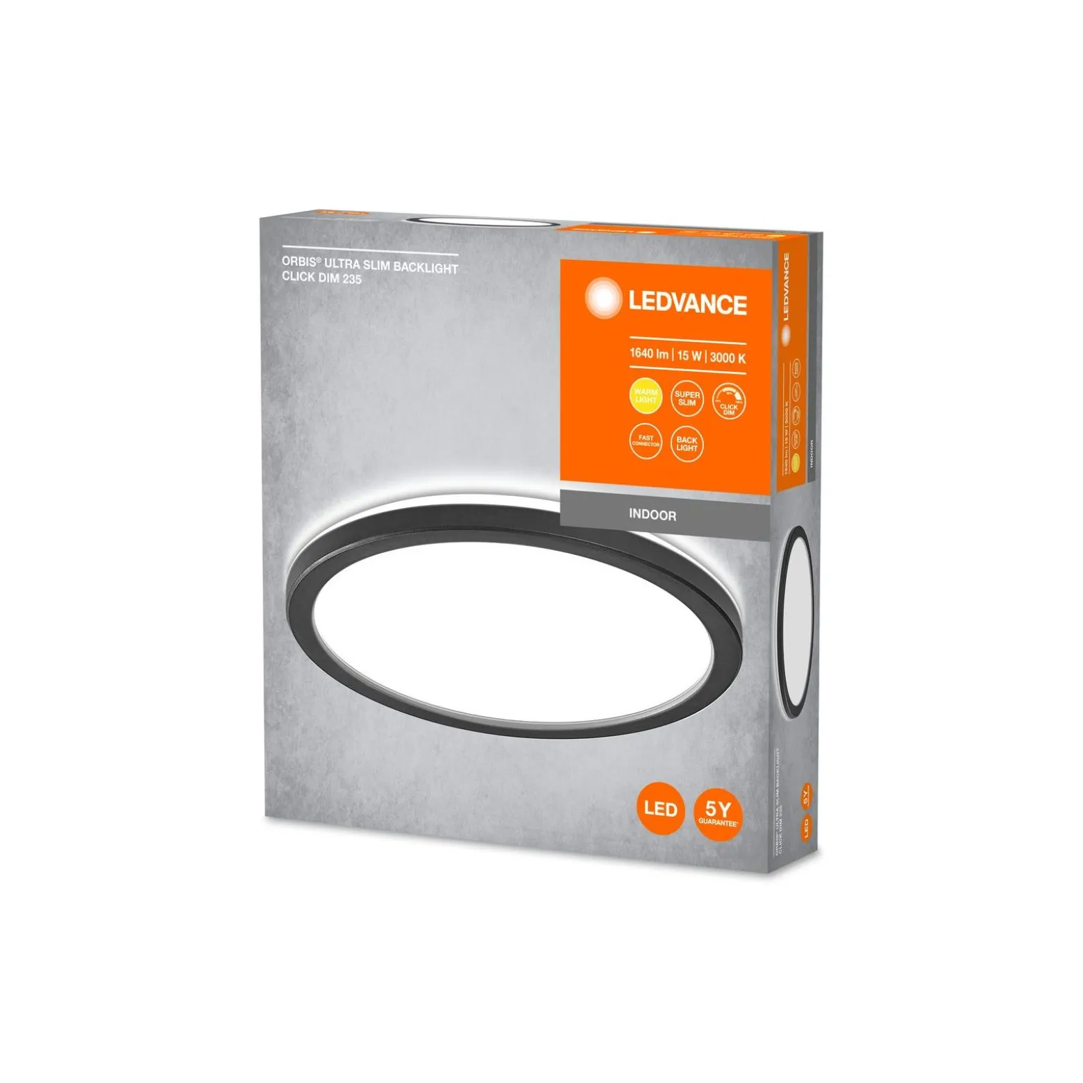 Ledvance LED Plafond Orbis Ultra Slim Click Svart 15W 1020lm - 830 Varm Vit | 235mm - IP20