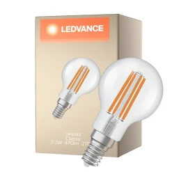 Ledvance Classic LED E14 Boll Filament Klar 2.2W 470lm - 827 Extra Varm Vit | Ersättare 40W