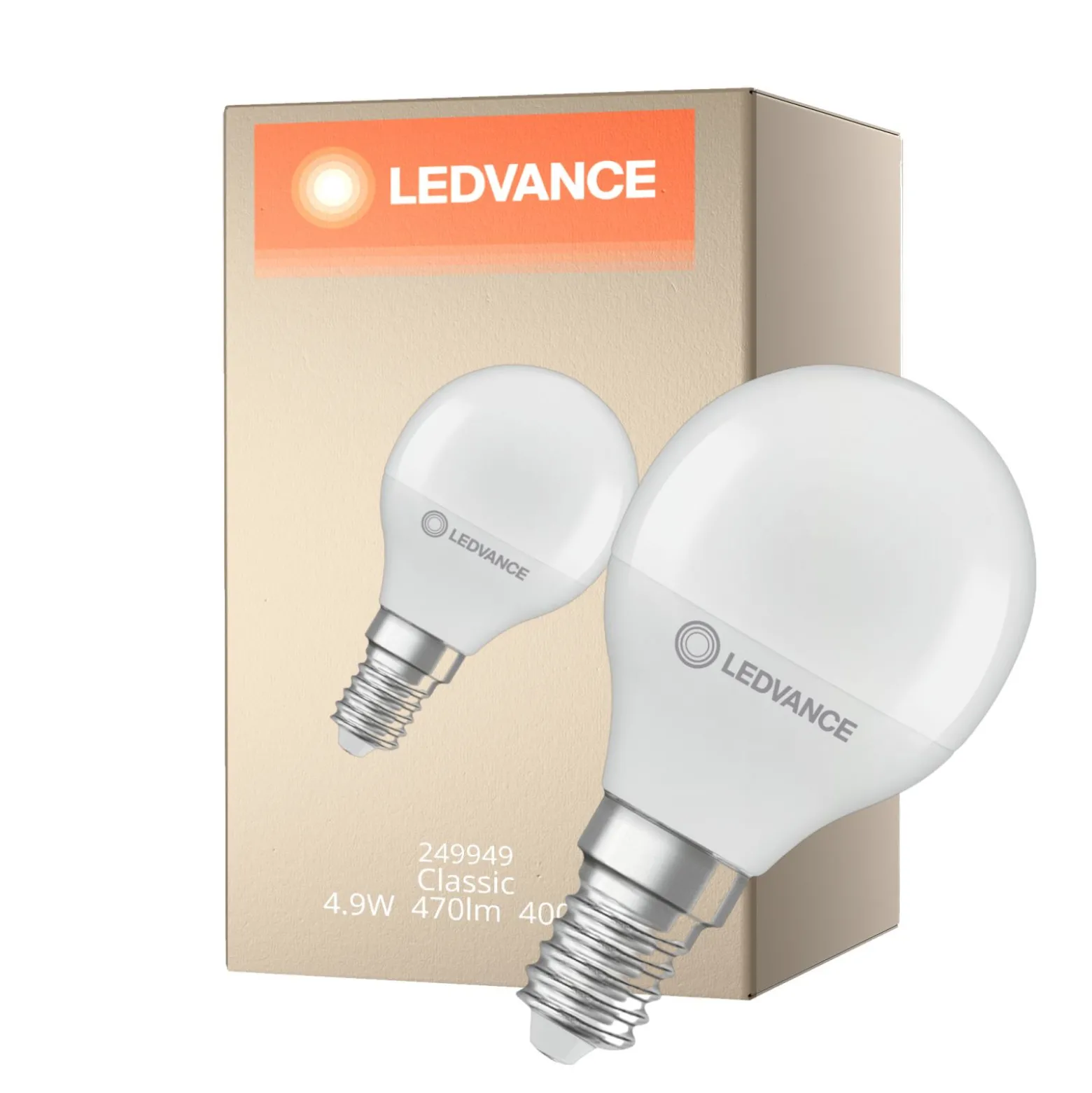 Ledvance Classic LED E14 Boll Matt 4.9W 470lm - 840 Kallvit | Ersättare 40W