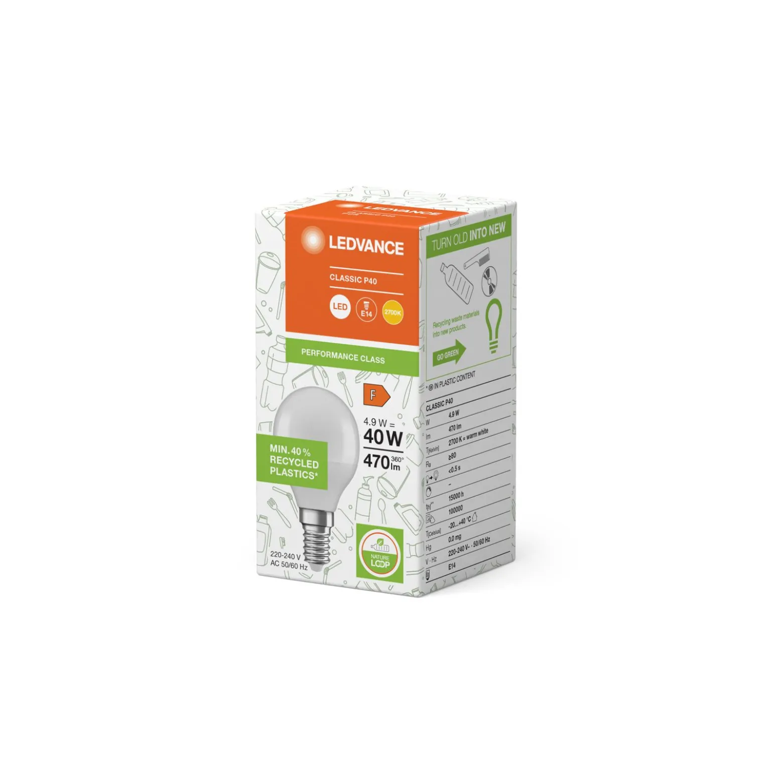 Ledvance Classic LED E14 Boll Matt 4.9W 470lm - 827 Extra Varm Vit | Ersättare 40W