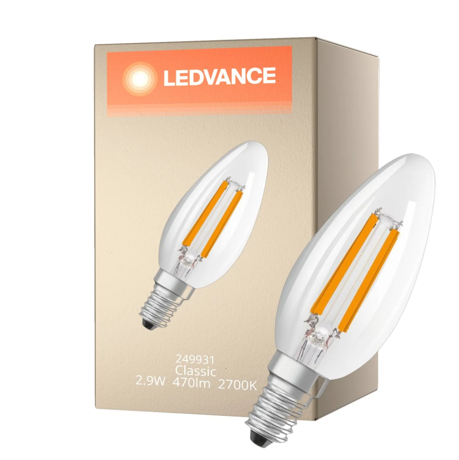 Ledvance Classic LED E14 Kronljus Filament Klar 2.9W 470lm - 827 Extra Varm Vit | Dimbar - Ersättare 40W