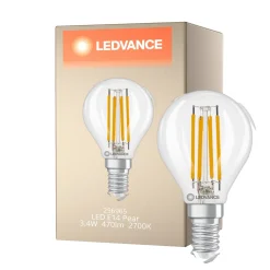 Ledvance Classic LED E14 Päron Filament Klar 3.4W 470lm - 827 Extra Varm Vit | Dimbar - Ersättare 40W