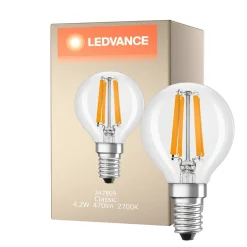 Ledvance Classic LED E14 Päron Filament Klar 4.2W 470lm - 927 Extra Varm Vit | Bästa färgåtergivning - Dimbar - Ersättare 40W