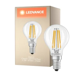 Ledvance Classic LED E14 Päron Filament Klar 2.2W 470lm - 827 Extra Varm Vit | Ersättare 40W