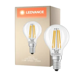 Ledvance Classic LED E14 Päron Filament Klar 2.5W 470lm - 827 Extra Varm Vit | Dimbar - Ersättare 40W