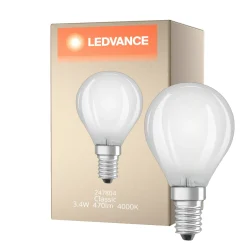 Ledvance Classic LED E14 Päron Filament Matt 3.4W 470lm - 940 Cool white | Bästa färgåtergivning - Dimbar - Ersättare 40W