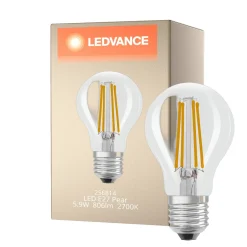 Ledvance Classic LED E27 Päron Filament Klar 5.9W 806lm - 827 Extra Varm Vit | Dimbar - Ersättare 60W