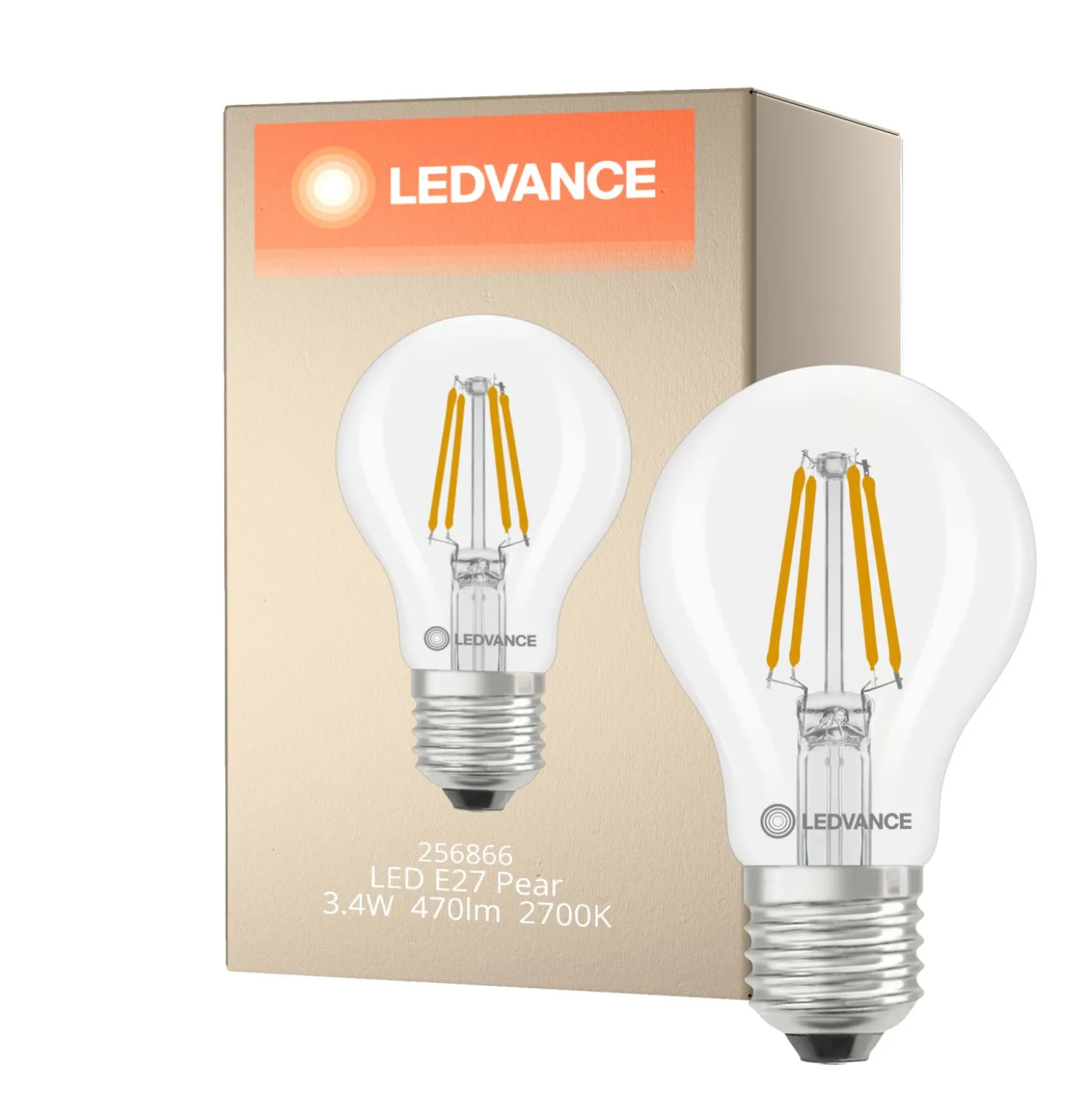 Ledvance Classic LED E27 Päron Filament Klar 3.4W 470lm - 827 Extra Varm Vit | Dimbar - Ersättare 40W