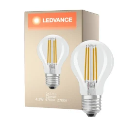 Ledvance Classic LED E27 Päron Filament Klar 4.2W 470lm - 927 Extra Varm Vit | Bästa färgåtergivning - Dimbar - Ersättare 40W