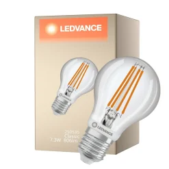 Ledvance Classic LED E27 Päron Filament Klar 7.3W 806lm - 827 Extra Varm Vit | Rörelse- Och Ljussensor - Ersättare 60W