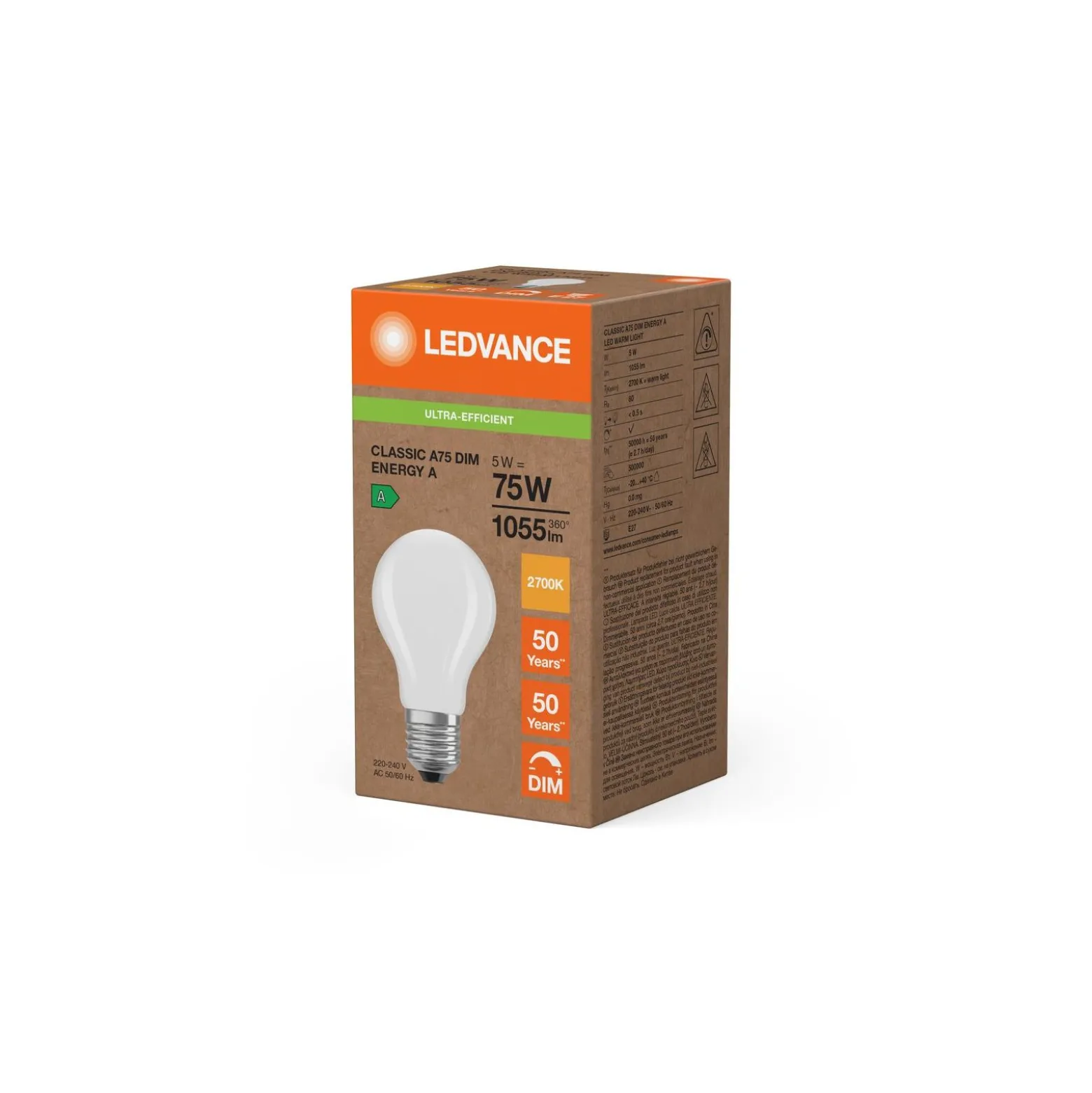 Ledvance Classic LED E27 Päron Matt 5W 1055lm - 827 Extra Varm Vit | Dimbar - Ersättare 75W