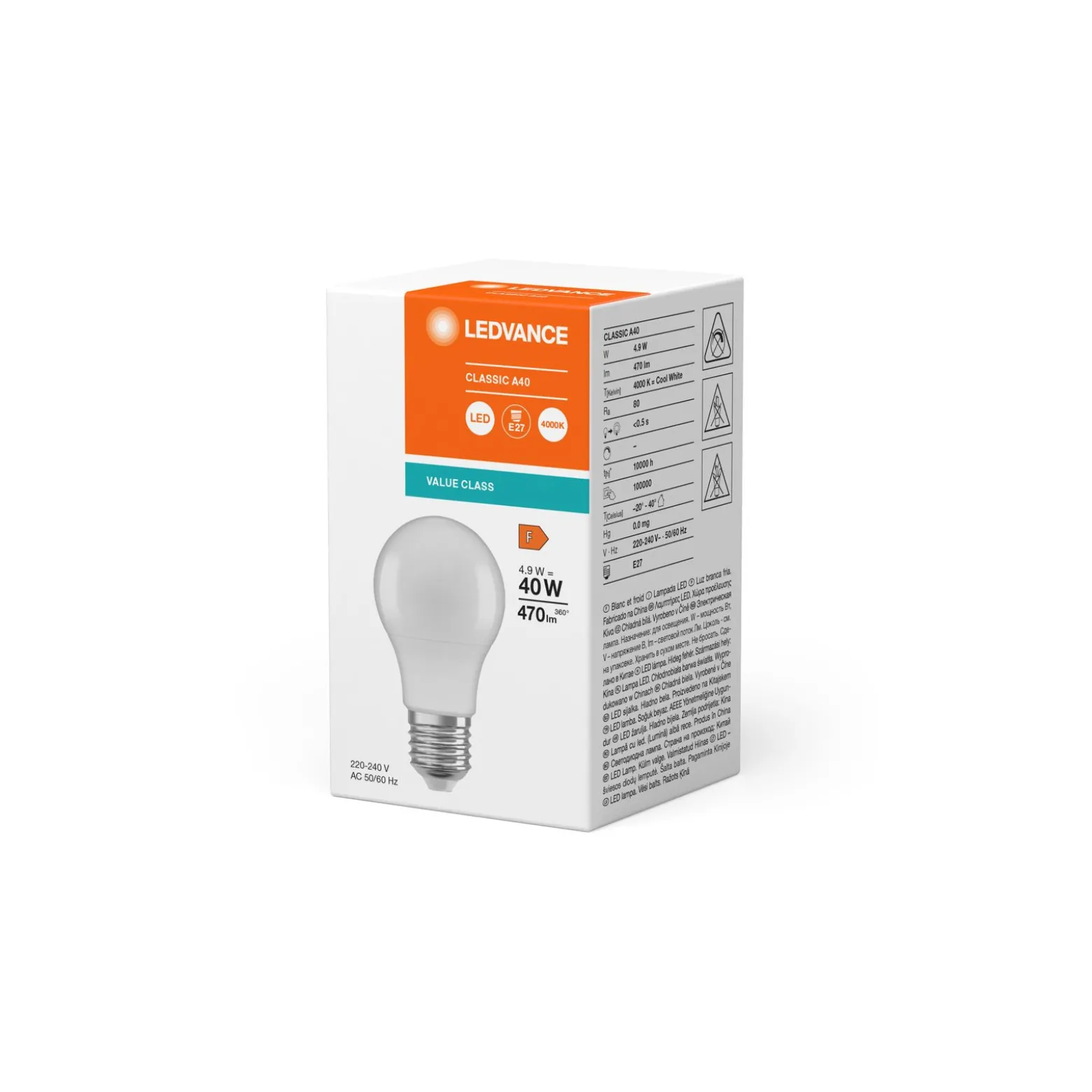 Ledvance Classic LED E27 Päron Matt 4.9W 470lm - 840 Kallvit | Ersättare 40W