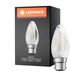 Ledvance Classic Performance LED Lampa B22d Kronljus Filament Klar 2.5W 250lm - 827 Extra Varm Vit | Ersättare 25W