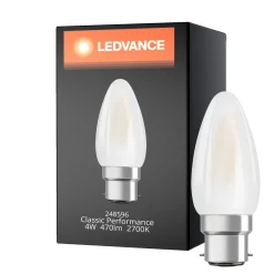Ledvance Classic Performance LED Lampa B22d Kronljus Filament Matt 4W 470lm - 827 Extra Varm Vit | Ersättare 40W