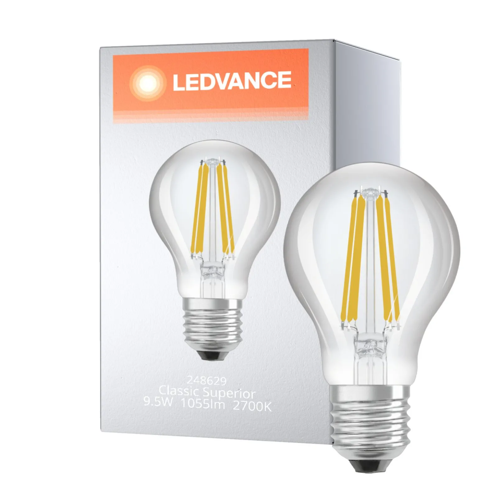 Ledvance Classic Superior LED Lampa E27 Päron Filament Klar 9.5W 1055lm - 927 Extra Varm Vit | Bästa färgåtergivning - Dimbar - Ersättare 75W