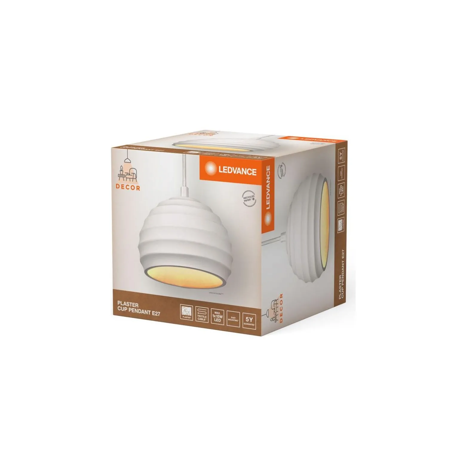Ledvance Decor Gips/Stål Cup Pendellampa Vit | Passande för E27