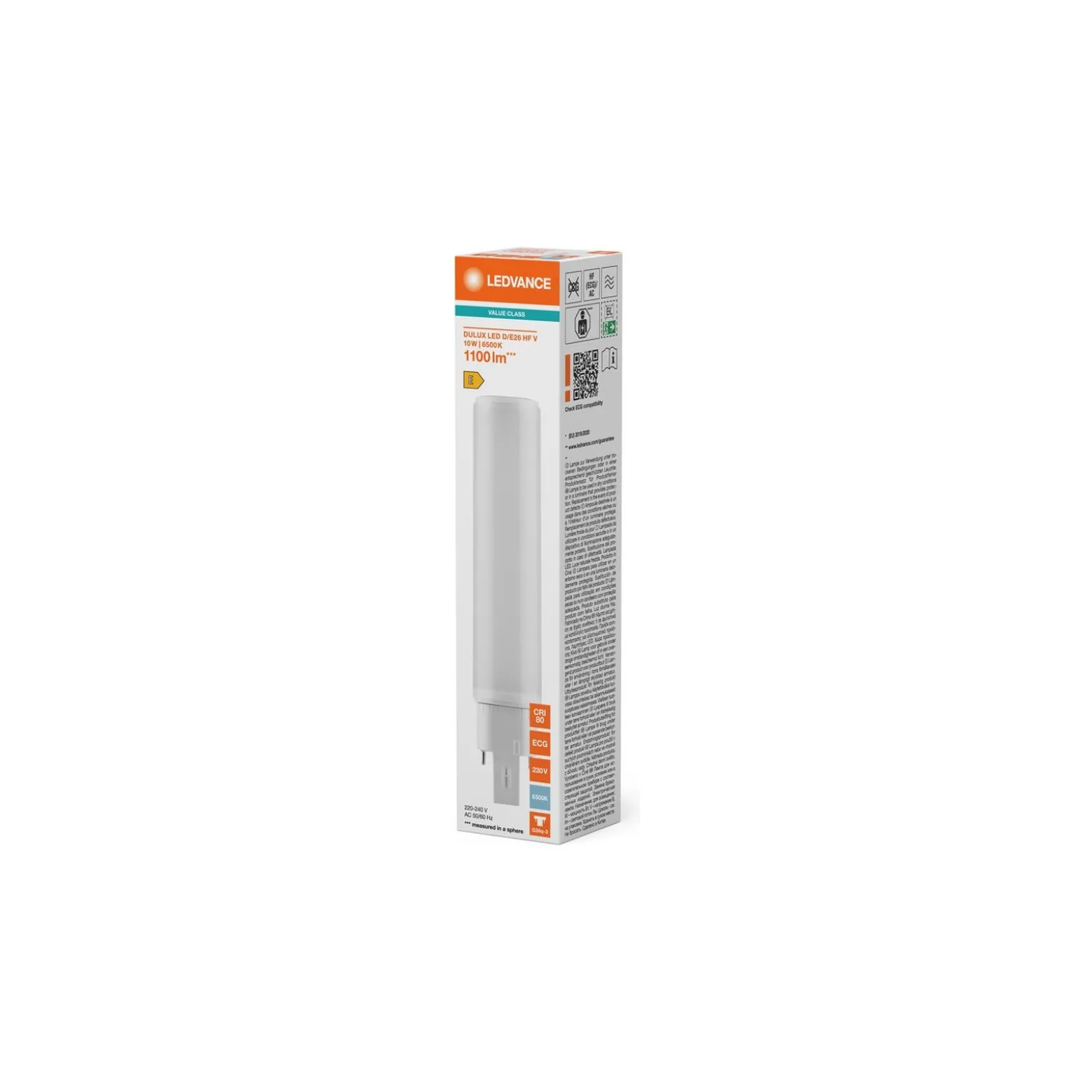 Ledvance DULUX LED D/E HF & AC Mains Value 10W 1100lm - 865 Dagsljus | Ersättare 26W