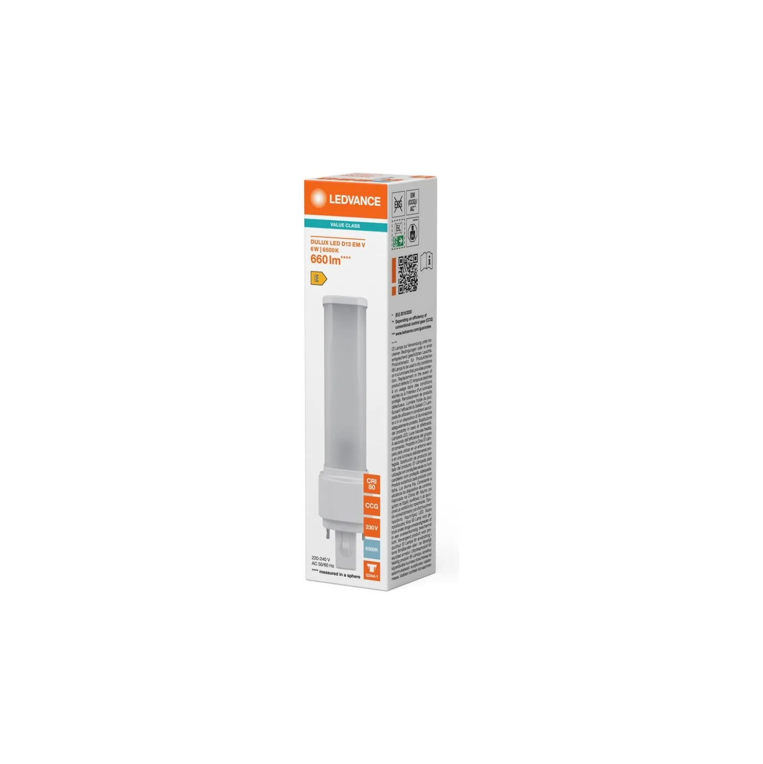Ledvance DULUX LED D EM & AC Mains Value 6W 660lm - 865 Dagsljus | Ersättare 13W