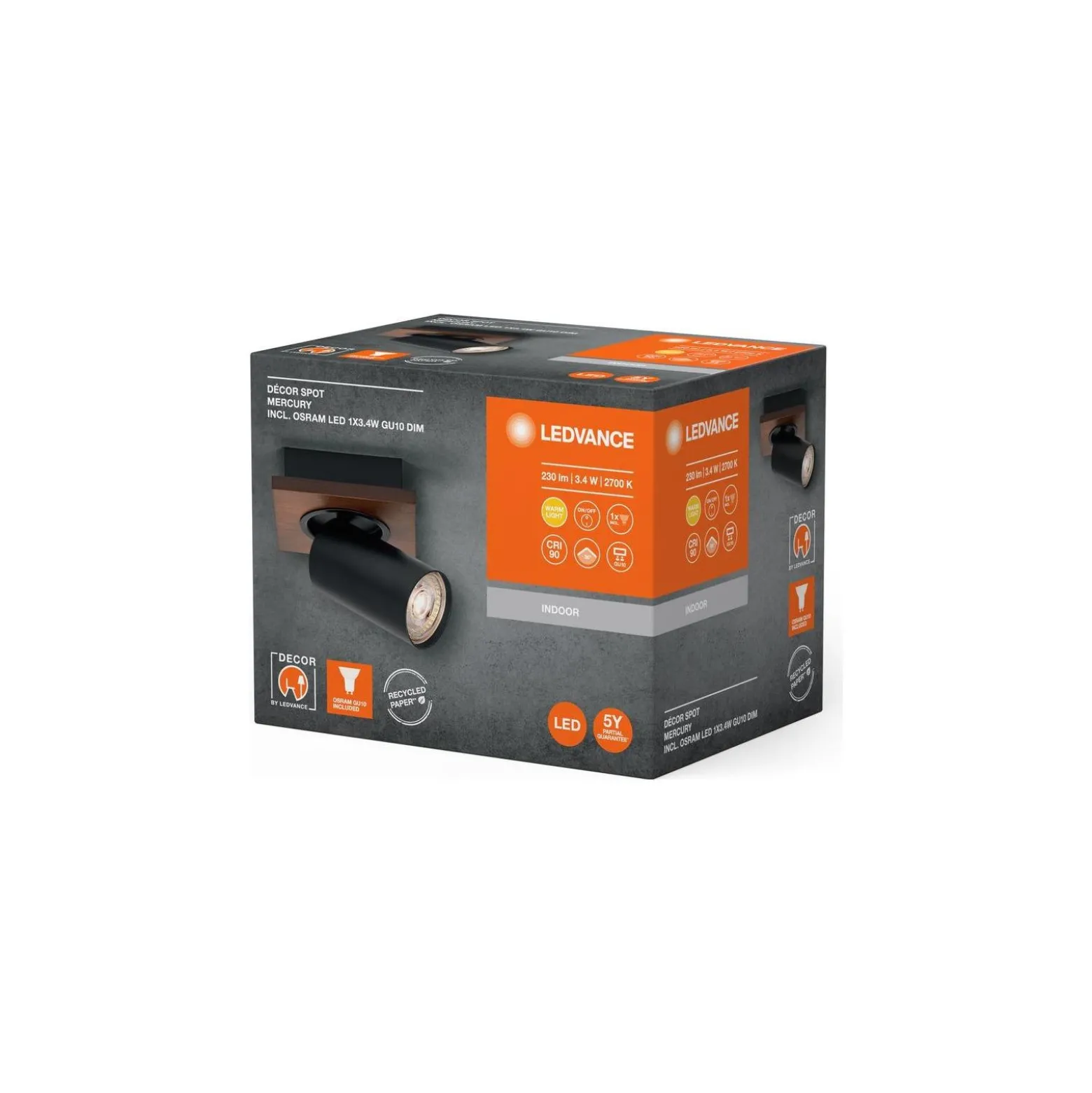 Ledvance LED Decor Spot Mercury Stål Svart 3.4W 230lm - 927 Extra Varm Vit | Dimbar - Bästa Färgåtergivning