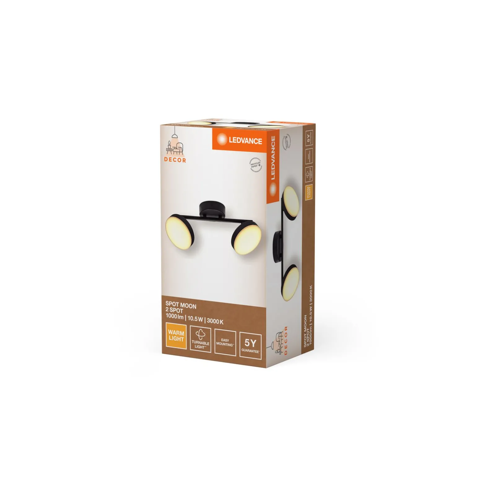 Ledvance LED Decor Spot Moon Stål Svart 10W 560lm - 830 Varm Vit