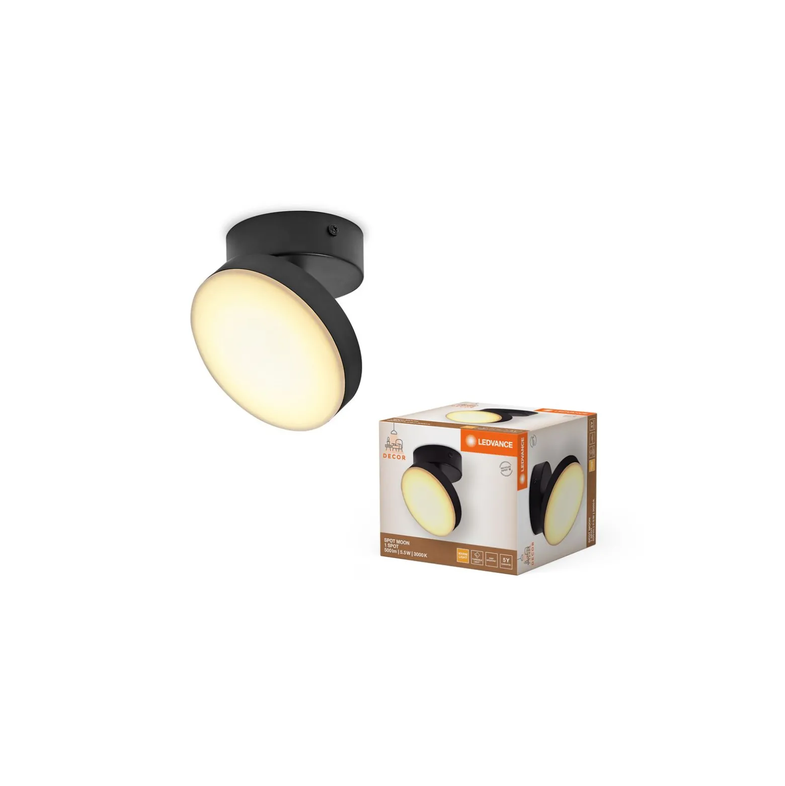 Ledvance LED Decor Spot Moon Stål Svart 5W 280lm - 830 Varm Vit