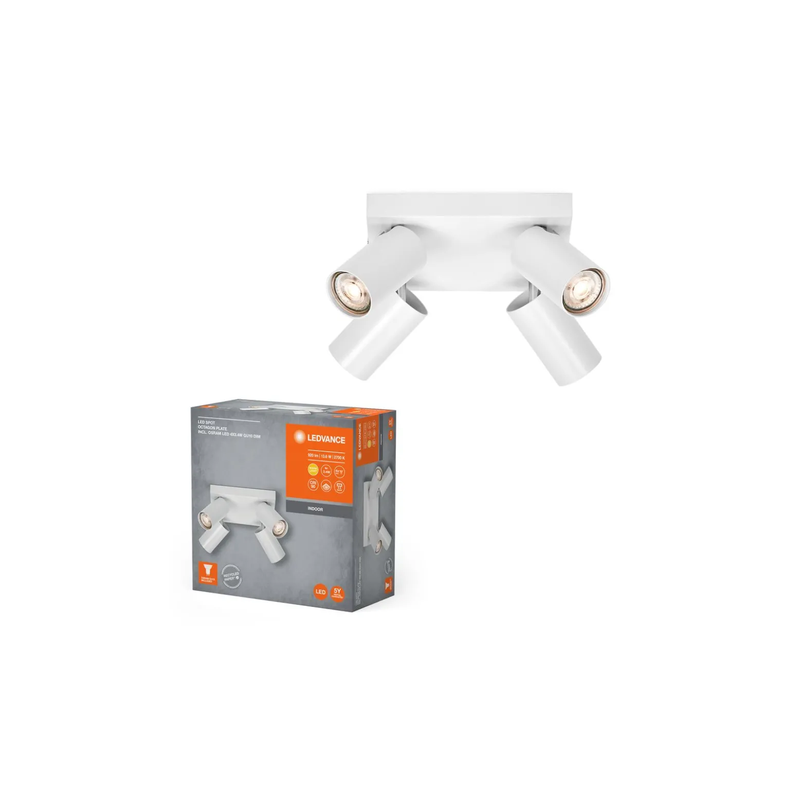 Ledvance LED Decor Spot Octagon Stål Platta Vit 13W 920lm - 827 Extra Varm Vit | Dimbar