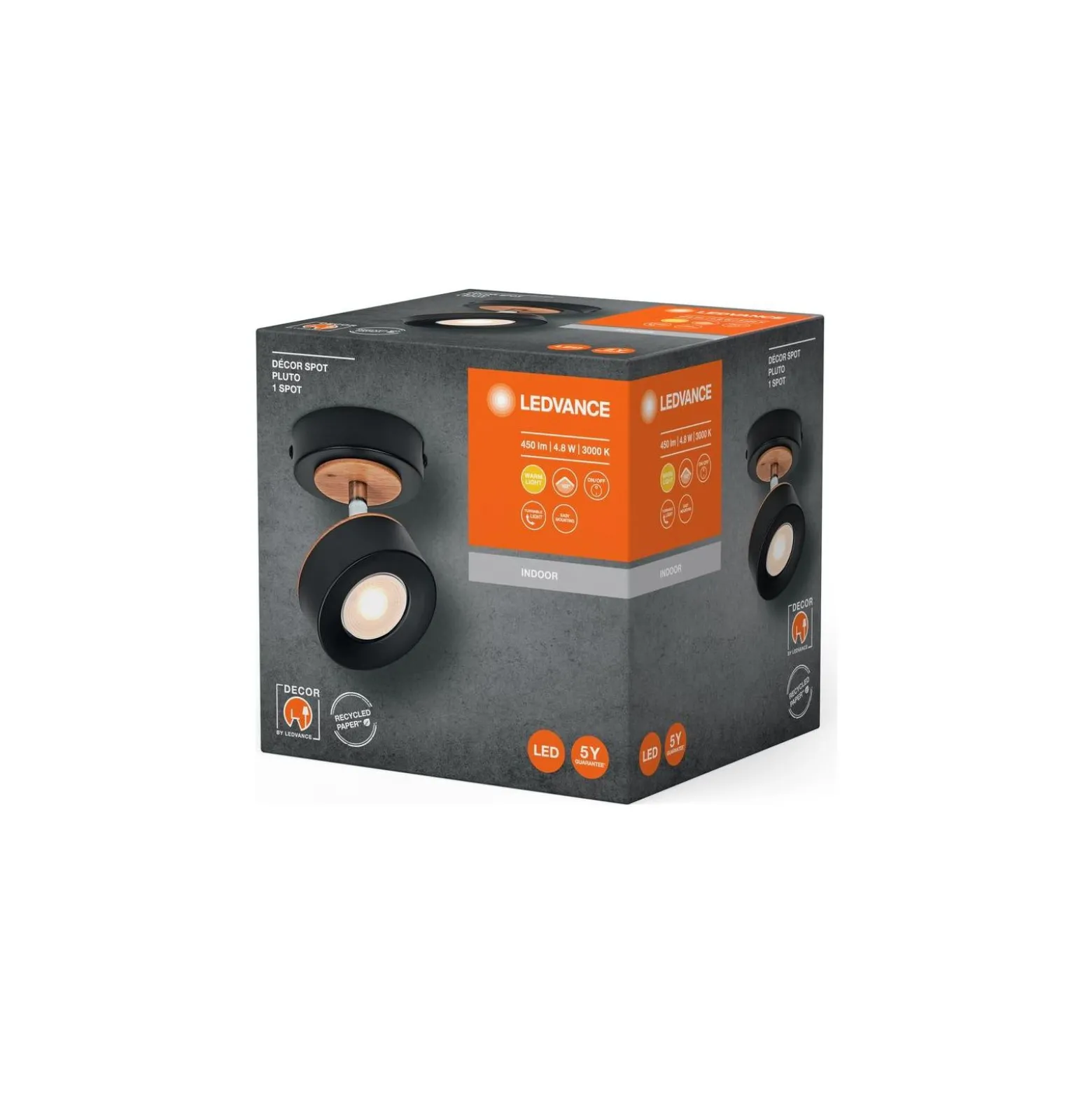 Ledvance LED Decor Spot Pluto Stål Svart 4.8W 300lm - 830 Varm Vit
