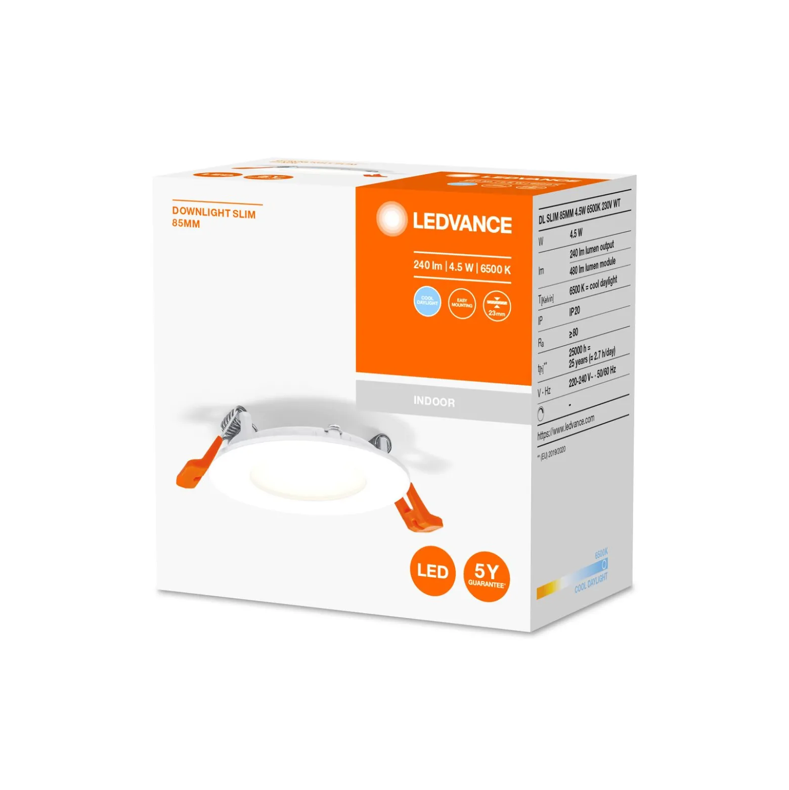 Ledvance LED Downlight Slim Recess Vit 4.5W 240lm 110D - 865 Dagsljus | 85mm - Utskärning 72mm