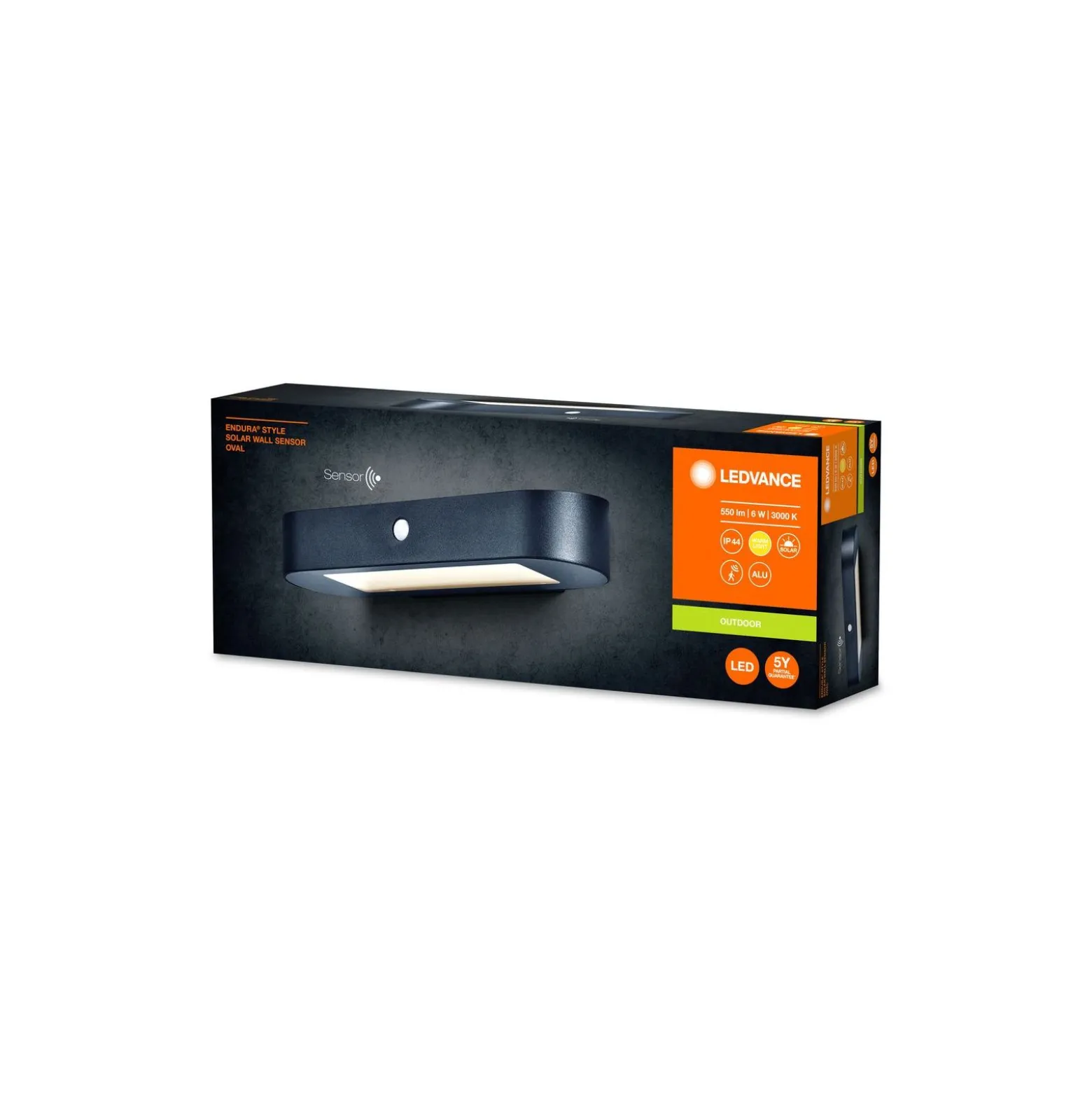 Ledvance LED Endura Stil Solar Vägglampa Svart 6W 540lm - 830 Varm Vit | Rörelsesensor