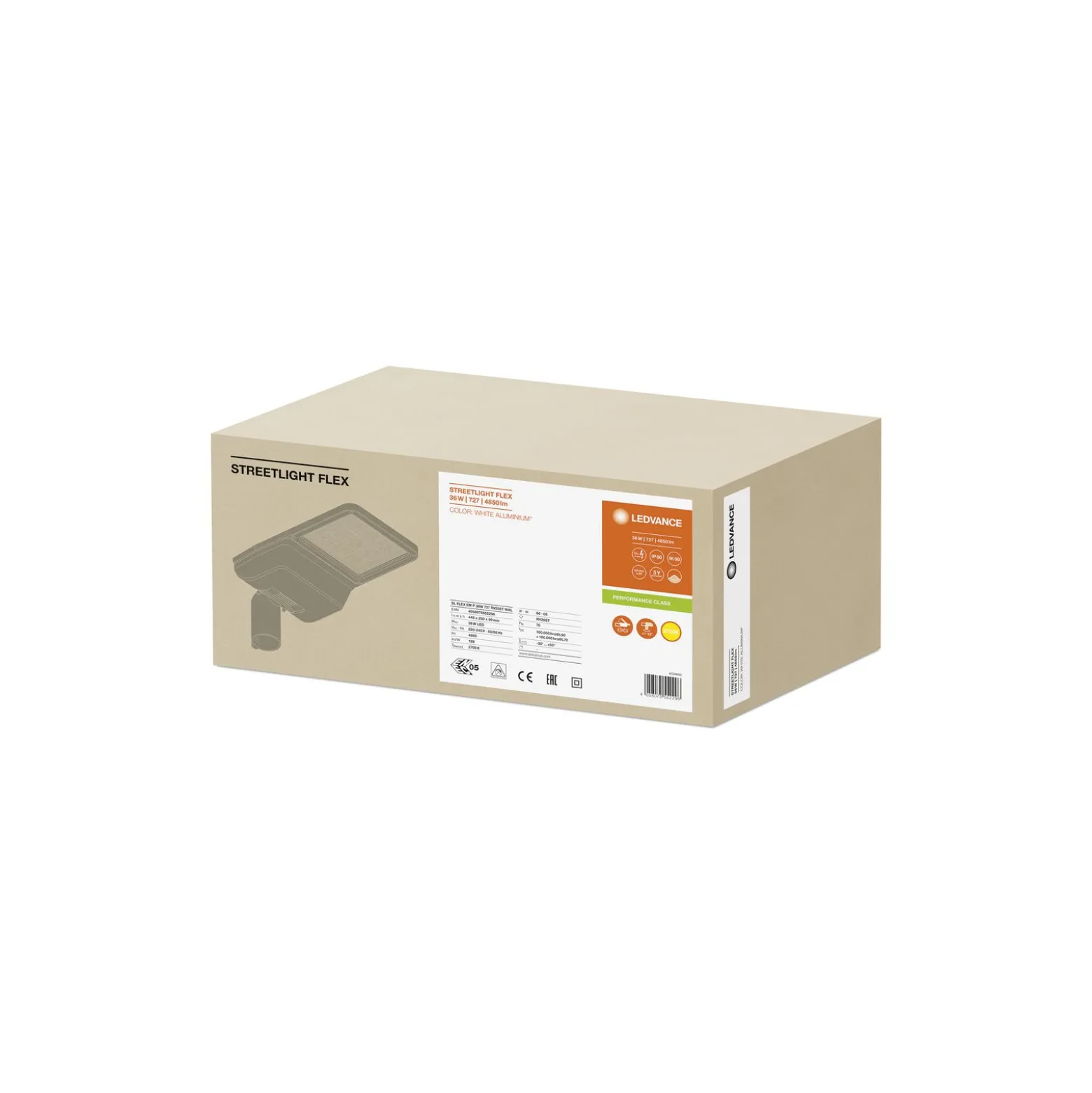 Ledvance LED gatubelysning Flex Liten RV25ST Grå 36W 4850lm 25x145D - 727 Extra Varm Vit | IP66 – Asymmetrisk