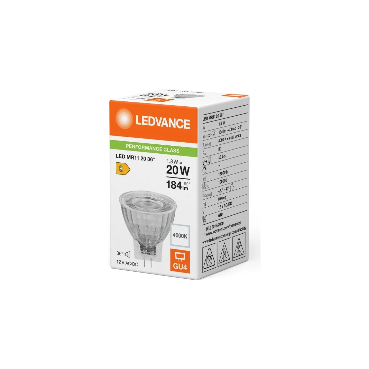 Ledvance LED MR11 Gu4 Reflektor 1.8W 184lm 36D - 840 Kallvit | Ersättare 20W