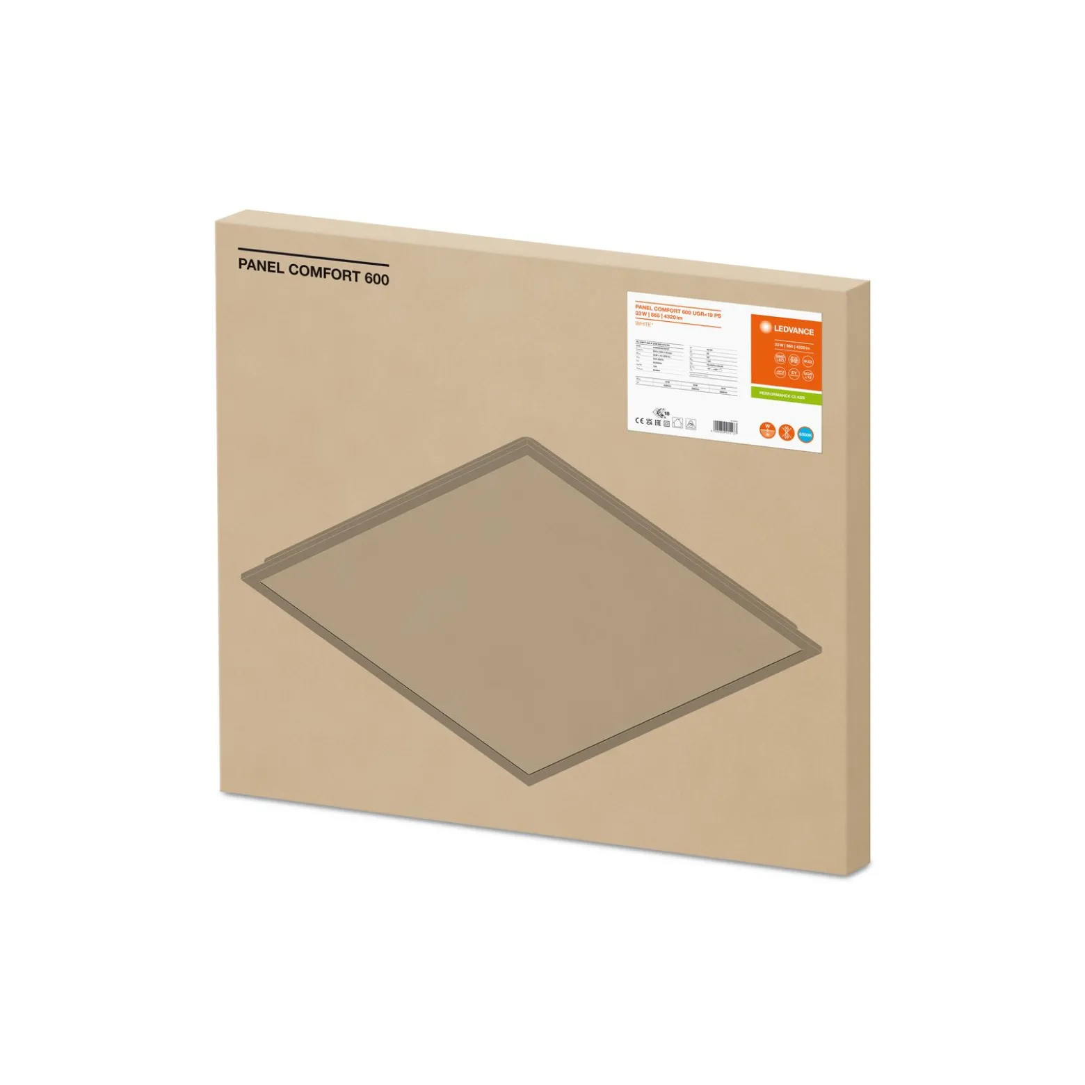 Ledvance LED Panel Comfort Aluminium Vit 33W 4320lm - 865 Dagsljus | 60x60cm - UGR < 19