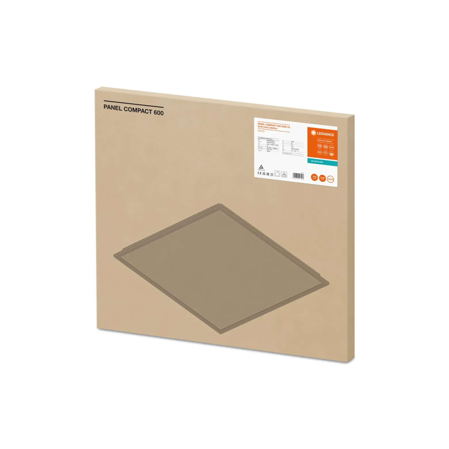 Ledvance LED Panel Kompakt Aluminium Vit 33W 3630lm - 840 Kallvit | 60x60cm - UGR < 19