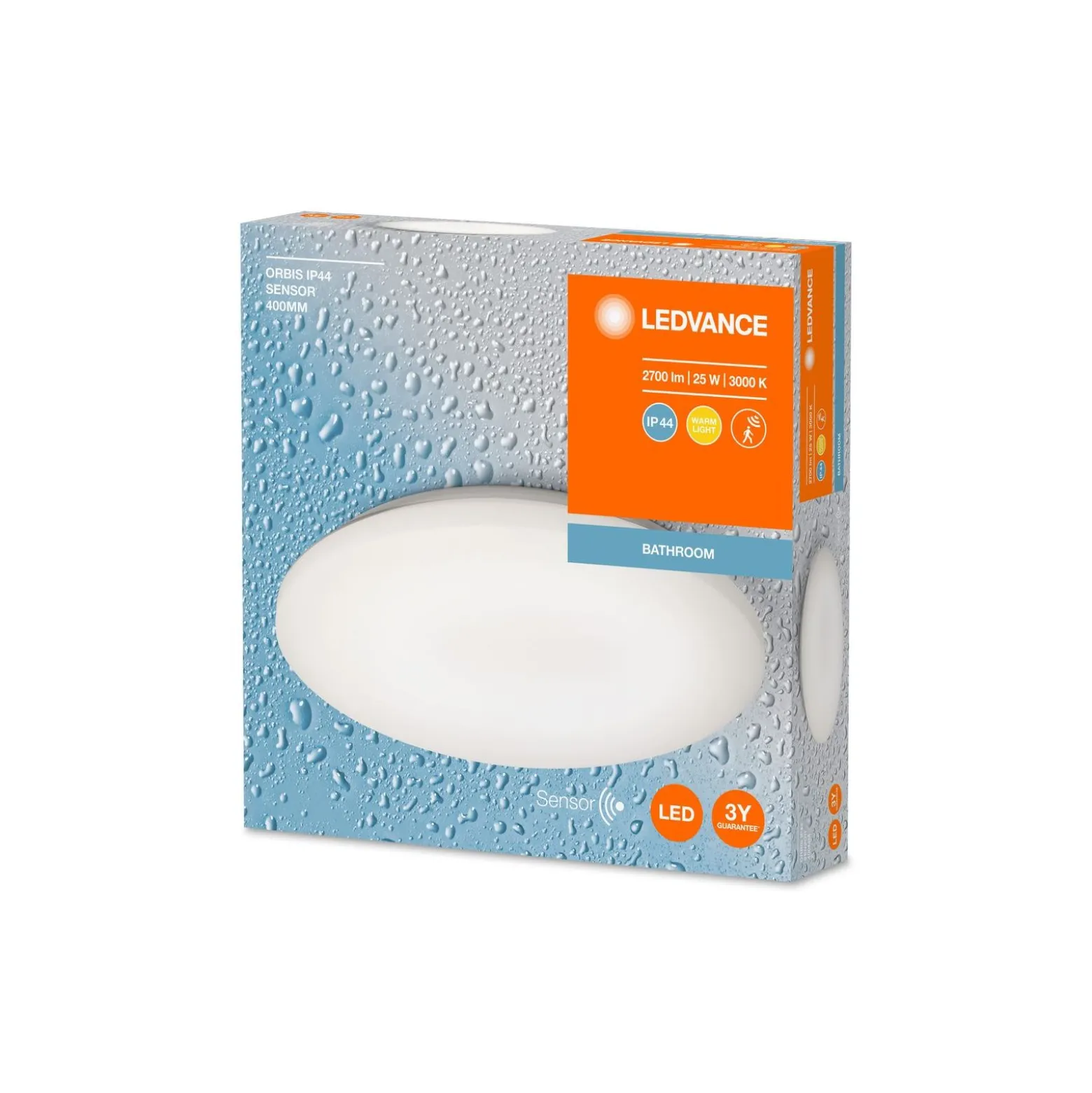 Ledvance LED Plafond Orbis Vit 25W 1800lm - 830 Varm Vit | 400mm - IP44 - Rörelsesensor